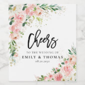 Blush Roze Rozen Bruiloft Wijn Label Wijn Etiket (Enkel label)