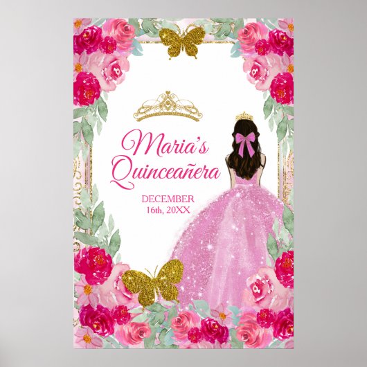 Blush Roze Rozen Charra Quinceañera Kroon Verjaard Poster (Voorkant)