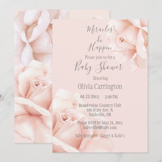 Blush roze rozen draden vertonen Baby in script Kaart (Voorkant / Achterkant)