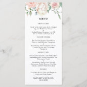 Blush roze rozen Elegant bruiloft menu (Voorkant)