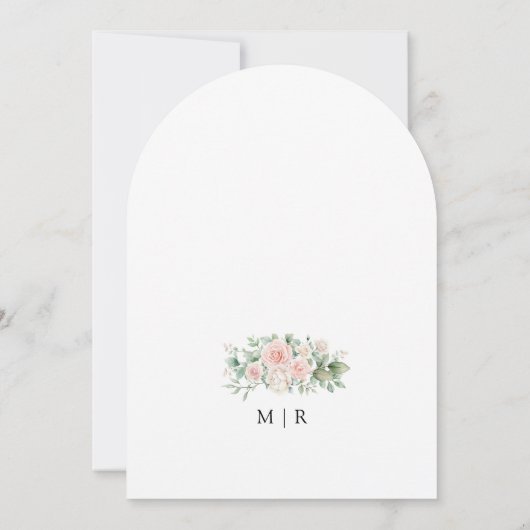 Blush roze rozen Elegante Bloemboog bruiloft Kaart (Achterkant)