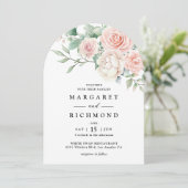 Blush roze rozen Elegante Bloemboog bruiloft Kaart (Staand voorkant)