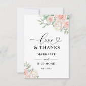 Blush roze rozen Elegante bruiloft bedankkaart (Voorkant)