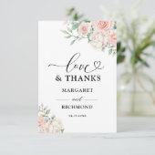 Blush roze rozen Elegante bruiloft bedankkaart (Staand voorkant)
