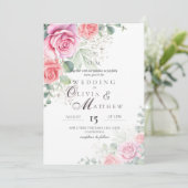 Blush roze rozen Elegante en zachte bruiloft Kaart (Staand voorkant)