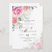 Blush roze rozen Elegante en zachte bruiloft Kaart (Voorkant / Achterkant)