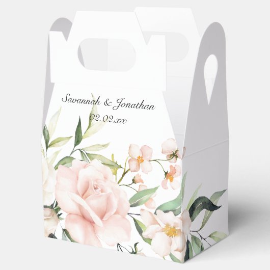 Blush roze rozen en Eucalyptus Greenery Wedding Bedankdoosjes (Geopend)