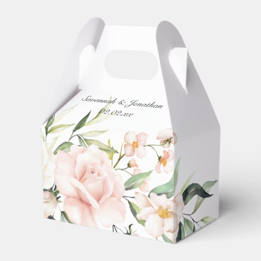 Blush roze rozen en Eucalyptus Greenery Wedding Bedankdoosjes (Voorkant Zijde)