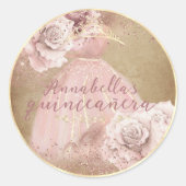 Blush roze rozen en Gold Quinceañera op perkament Ronde Sticker (Voorkant)