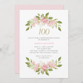  Blush Roze Rozen en Goud | 100e verjaardag Kaart (Voorkant / Achterkant)