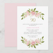 Blush Roze Rozen en Goud | 90e verjaardag Kaart (Voorkant / Achterkant)