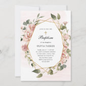Blush roze rozen en goud | doop kaart (Voorkant)