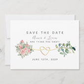 Blush roze rozen en groen bruiloft save the date (Voorkant)