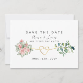 Blush roze rozen en groen bruiloft save the date