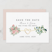 Blush roze rozen en groen bruiloft save the date (Voorkant / Achterkant)