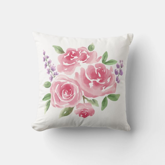 Blush roze rozen en lavendel kussen (Voorkant)