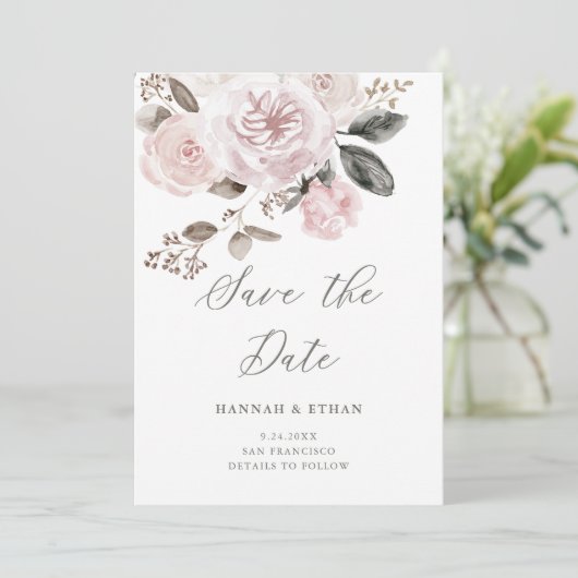 Blush roze rozen en pony's | Waterverf bruiloft Save The Date (Staand voorkant)