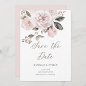 Blush roze rozen en pony's | Waterverf bruiloft Save The Date (Voorkant / Achterkant)