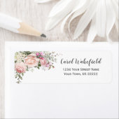Blush roze rozen en rosebuds Return Address Etiket (Insitu)
