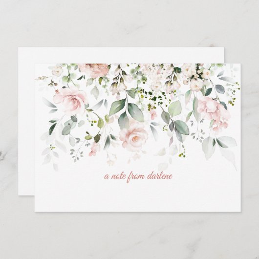 Blush roze rozen en Sage Greenery Note Card Notitiekaartje (Voorkant / Achterkant)