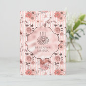 Blush roze rozen en Stripes Floral Muslim Wedding Kaart (Staand voorkant)
