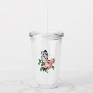 Blush Roze Rozen en Vlinder Acryl Drinkbeker