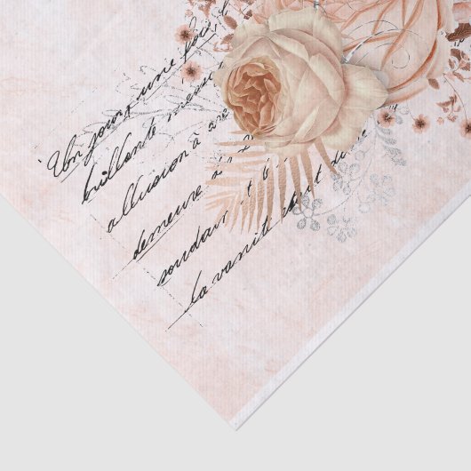 Blush roze rozen en vogel ephemera tissuepapier (Detail)