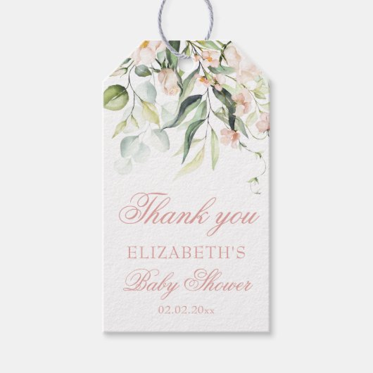 Blush roze rozen Eucalyptus Baby shower Hartelijk  Cadeaulabel (Voorkant)