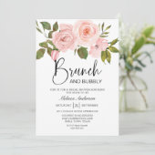 Blush roze rozen Floral Bridal Brunch Invitation Kaart (Staand voorkant)