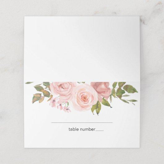 Blush roze rozen Floral bruiloft Plaatskaartje (Buitenkant ongevouwen)