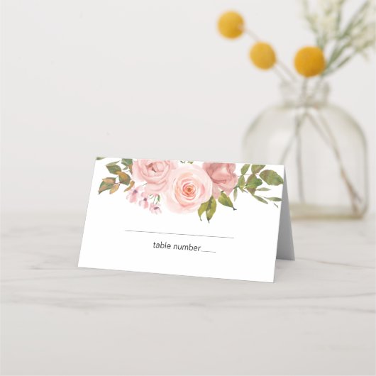 Blush roze rozen Floral bruiloft Plaatskaartje (Voorkant)