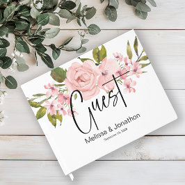 Blush roze rozen Floral Elegant Wedding Guest Book Gastenboek