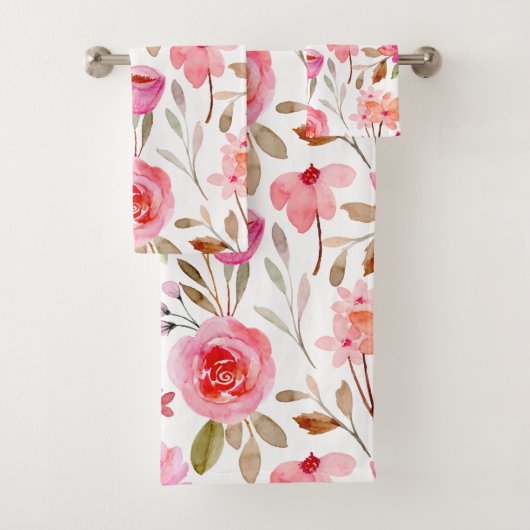 Blush roze rozen Floral Girly Pattern Bad Handdoek (Insitu)