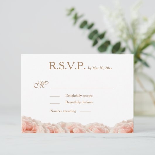 Blush roze rozen Floral Gold White Weddenschap RSV Kaart (Staand voorkant)