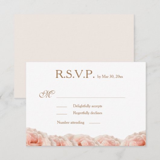 Blush roze rozen Floral Gold White Weddenschap RSV Kaart (Voorkant / Achterkant)