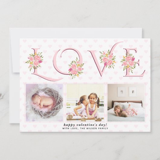Blush roze rozen floral LOVE foto Valentijnsdag Feestdagenkaart (Voorkant)
