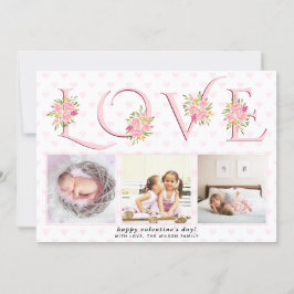 Blush roze rozen floral LOVE foto Valentijnsdag Feestdagenkaart