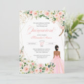 Blush roze rozen Floral Quinceanera Celebration Kaart (Staand voorkant)