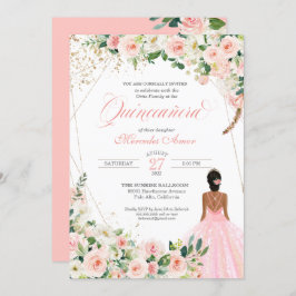 Blush roze rozen Floral Quinceanera Celebration Kaart