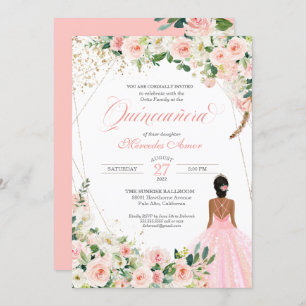 Blush roze rozen Floral Quinceanera Celebration Kaart