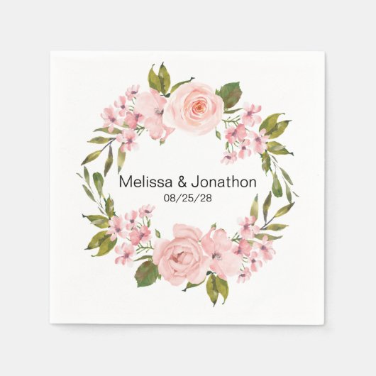 Blush roze rozen Floral Romantic Wedding Napkins Servet (Voorkant)