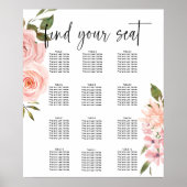 Blush roze rozen Floral Wedding Seating Chart Poster (Voorkant)