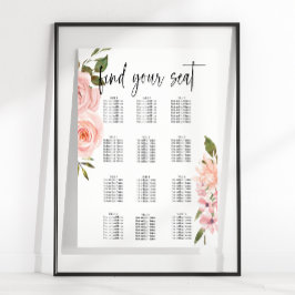 Blush roze rozen Floral Wedding Seating Chart Poster