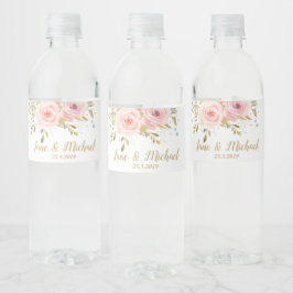 Blush roze rozen  Floral Wedding Waterfles Etiket