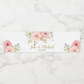 Blush roze rozen Floral Wedding Waterfles Etiket (Enkel label)
