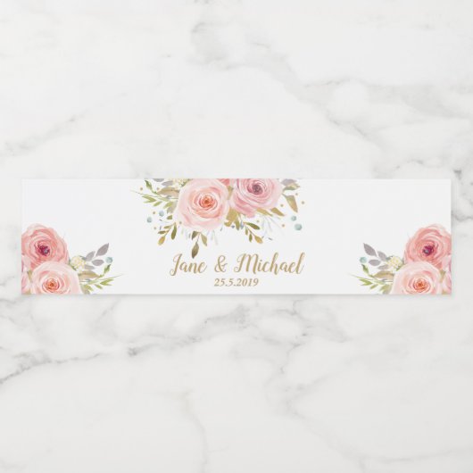 Blush roze rozen Floral Wedding Waterfles Etiket (Enkel label)