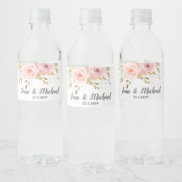 Blush roze rozen  Floral Wedding Waterfles Etiket