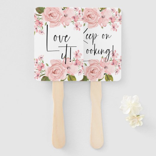 Blush roze rozen Floral zeggen ja tegen de uitgang Handwaaier (Voorkant en achterkant)