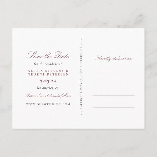 Blush roze rozen foto bruiloft met datum aankondigingskaart (Achterkant)