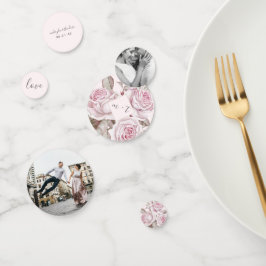 Blush Roze Rozen Foto en Naam Bruiloft Confetti